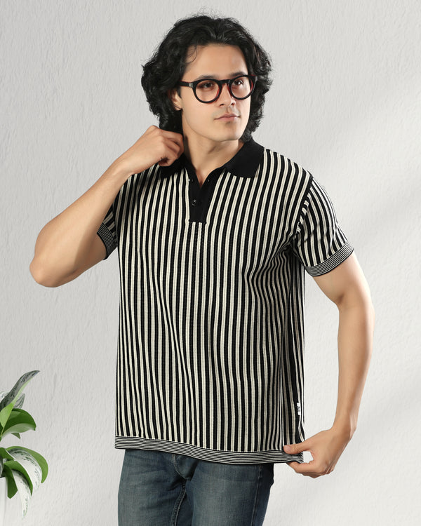 Striped Knit Polo T-shirt
