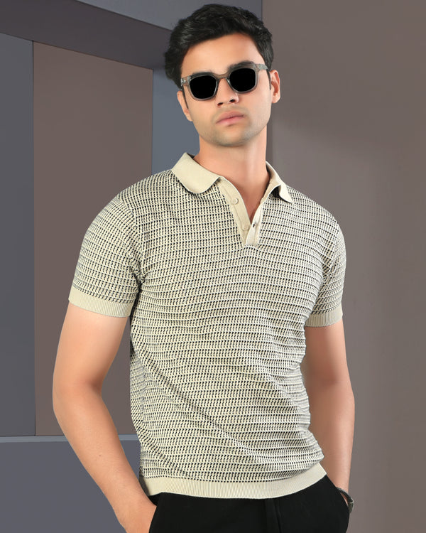 Textured Grid Polo T-shirt