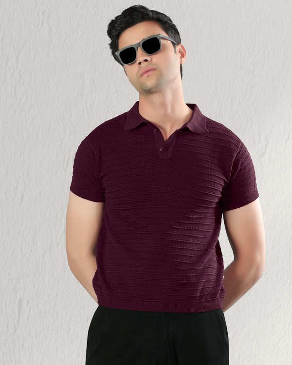Textured Knit Polo T-shirt