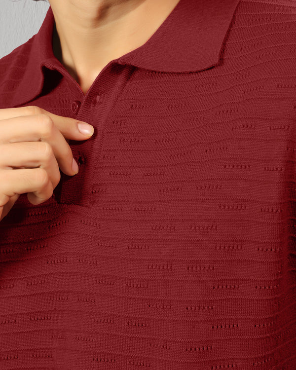 Textured Knit Polo T-shirt