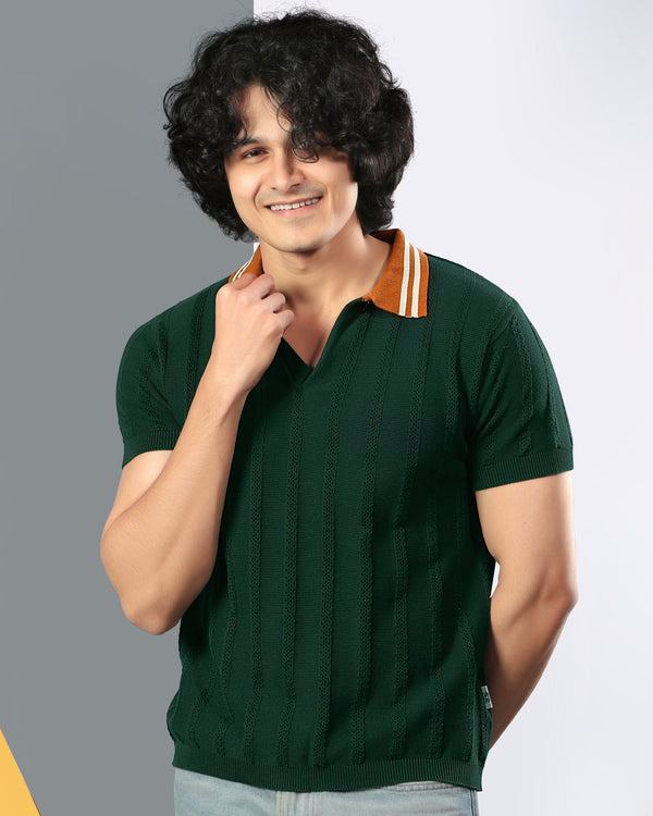 The Verona Contrast Collar Polo – Forest Green