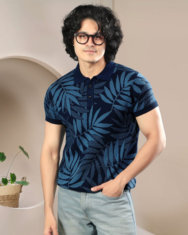 Midnight Leaf Jacquard Knit Polo